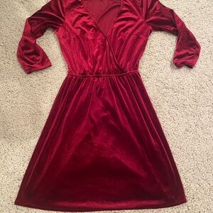 H&M Divided Red Velvet V-Neck Dress